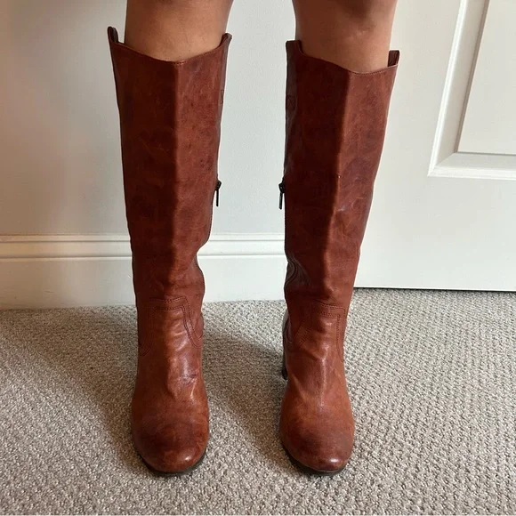 Frye Cognac Leather Heeled Boots - Picture 3 of 7